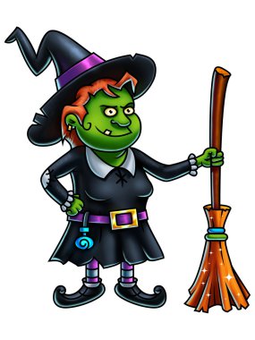 Cadı çizgi film karakteri dijital boyama