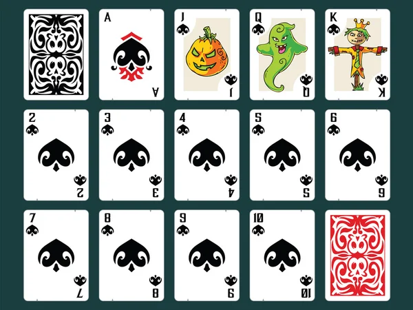 Halloween Playing Cards - Spades Set — Stock Vector