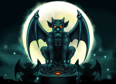 Cadılar Bayramı Gargoyle illüstrasyon - dijital boyama