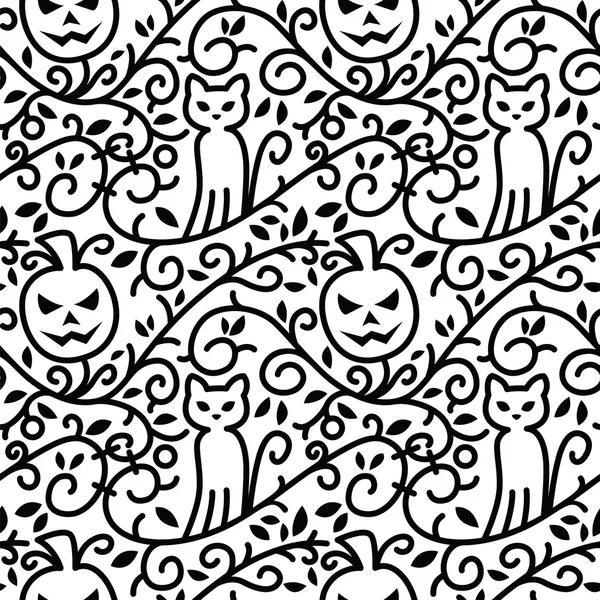 Halloween-Katze und Kürbis nahtlose Muster — Stockvektor