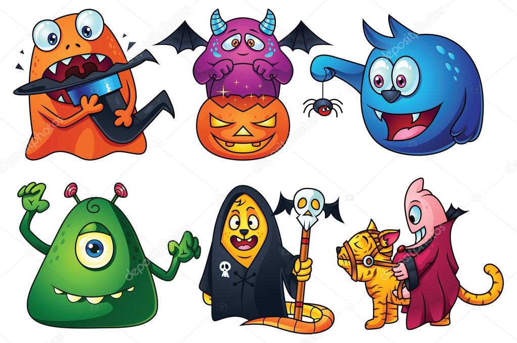 conjunto de dibujos animados lindo monstruos vector de stock