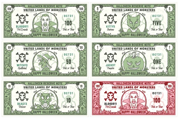 Halloween conjunto de notas de dinheiro —  Vetores de Stock