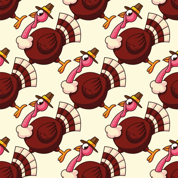 Thankskiving Cartoon Turkey Seamless Pattern — Stock Vector