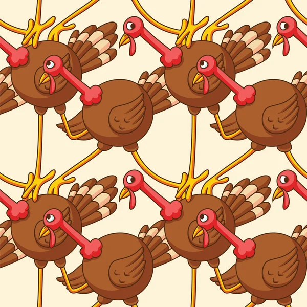 Thankskiving Cartoon Turkey Seamless Pattern — ストックベクタ