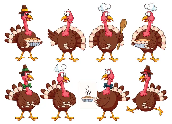 Thanksgiving Cartoon kalkoenen instellen — Stockvector