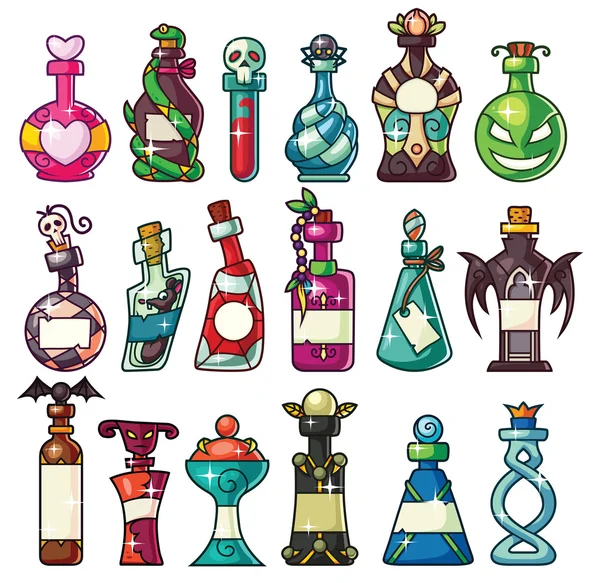 Set de botellas de poción mágica de Halloween — Vector de stock