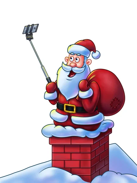 Papai Noel com Selfie Stick — Fotografia de Stock