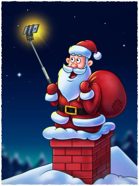 Kerstman met Selfie Stick — Stockfoto