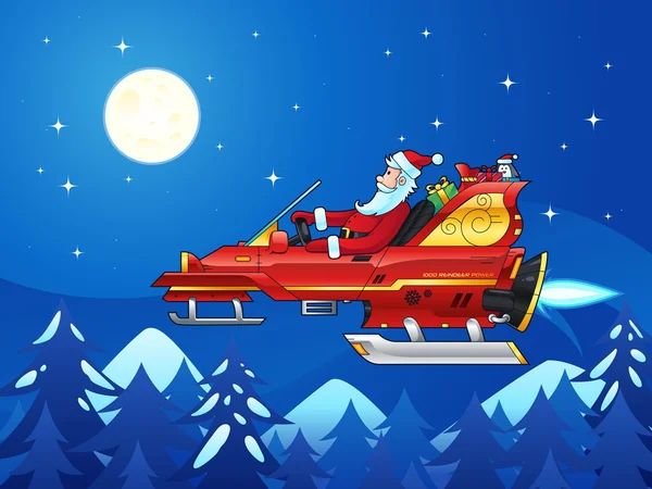 Julenissen kjører en futuristisk sleigh – stockvektor