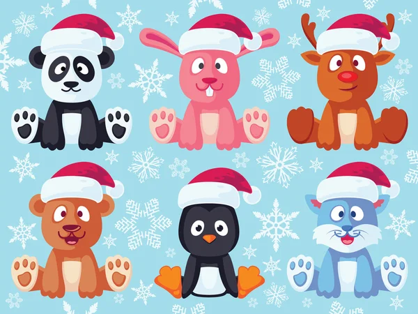 Ensemble d'animaux plats mignons de Noël — Image vectorielle