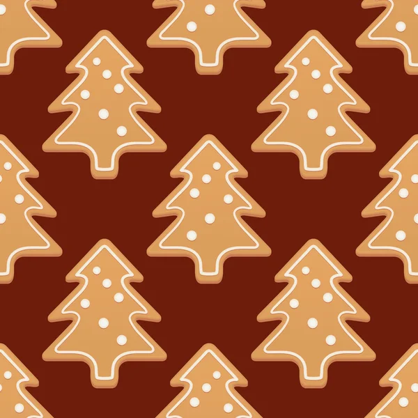 Gingebread 圣诞树无缝矢量模式 — 图库矢量图片