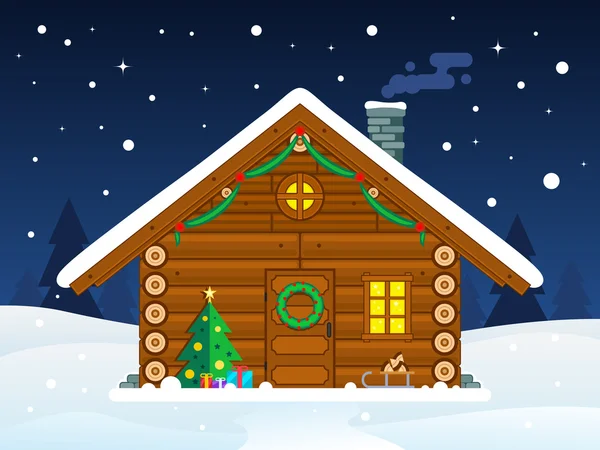 Platte Kerstmis cabine illustratie — Stockvector