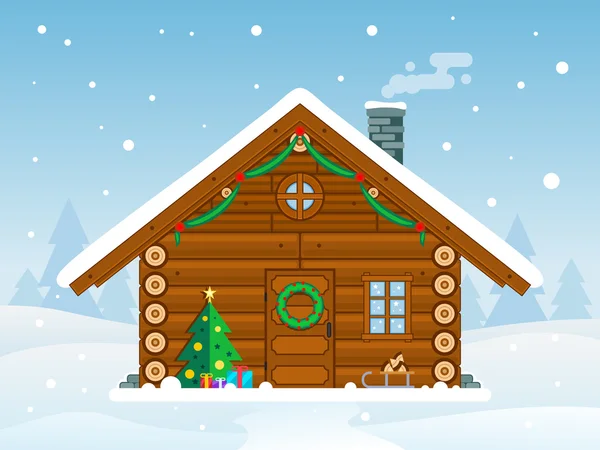 Platte Kerstmis cabine illustratie — Stockvector