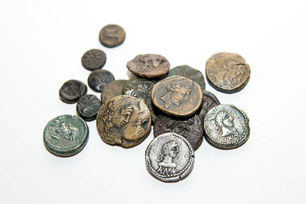 Vintage coins with portraits of kings on over white — Stock Photo, Image