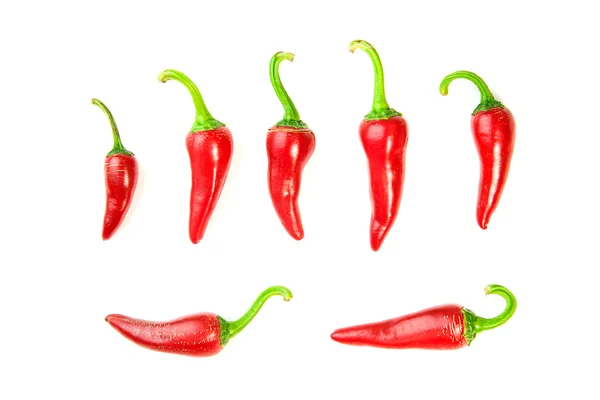 白色衬底上许多成熟的红辣椒 — 图库照片