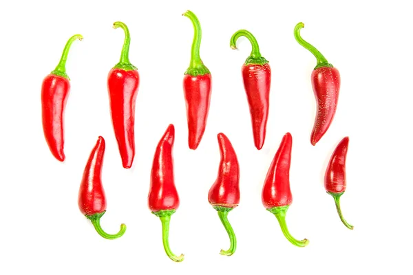 Muchos chiles rojos y verdes maduros sobre blanco —  Fotos de Stock