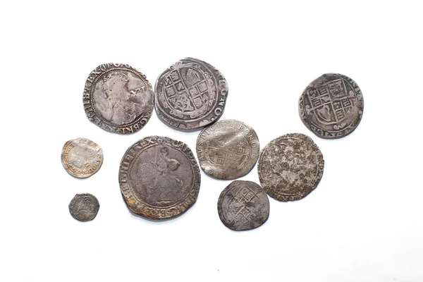 Vintage silver coins with portraits on a white background — Stock Photo, Image