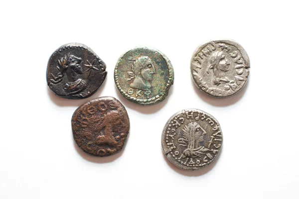 Vintage silver coins with portraits on a white background — Stock Photo, Image