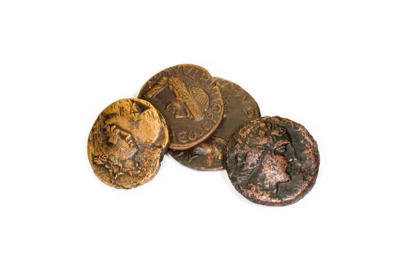 Four old coins with portraits  on a white background — Stock Photo, Image