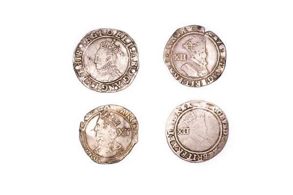 Vintage silver coins with portraits on a white background — Stock Photo, Image