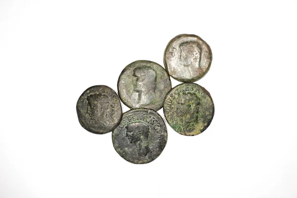 Vintage bronze coins on a white background — Stock Photo, Image