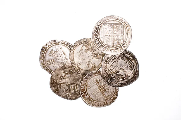 Vintage silver coins with portraits on a white background — Stock Photo, Image