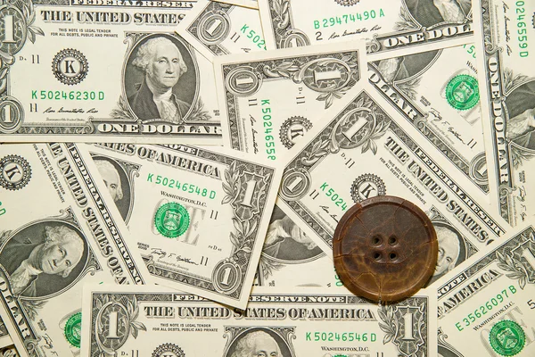 Beaucoup de billets un dollar et bouton vintage — Photo