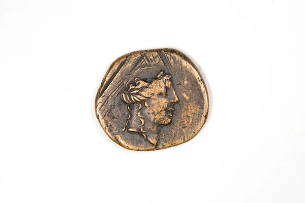 Vintage bronze coin with portrait on a white background — Stock Photo, Image
