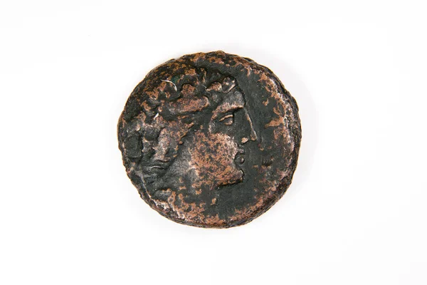 Vintage bronze coin with portrait on a white background — Stock Photo, Image