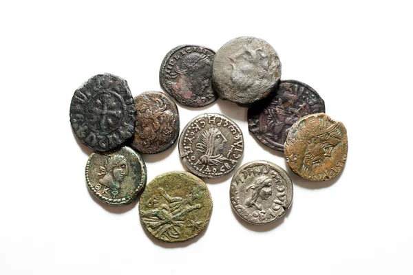 Vintage coins with portraits of kings on a white background — Stock Photo, Image