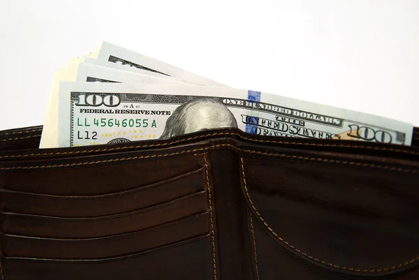 Old wallet with banknotes of US dollars inside — Stock Photo, Image