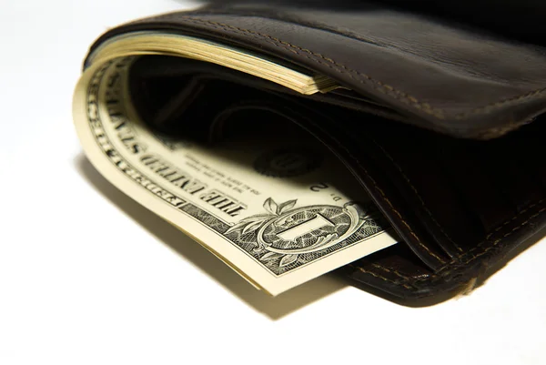 Alte Brieftasche mit Geldscheinen von uns Dollars drin — Stockfoto