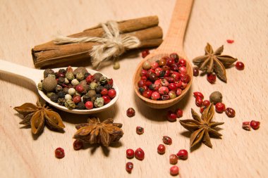 Kaşık biber, tarçın ve yıldız ani taneleri karışımı ile