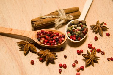 Kaşık biber, tarçın ve yıldız ani taneleri karışımı ile