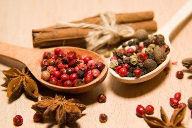 Kaşık biber, tarçın ve yıldız ani taneleri karışımı ile