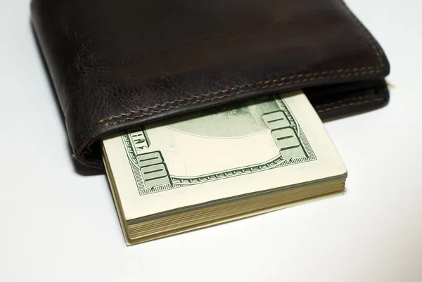 Old wallet with banknotes of US dollars inside — Stock Photo, Image