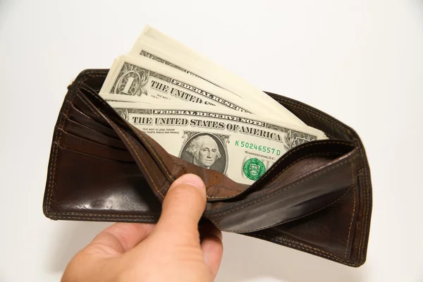 Old  wallet with banknotes of US dollars inside — Stock Photo, Image