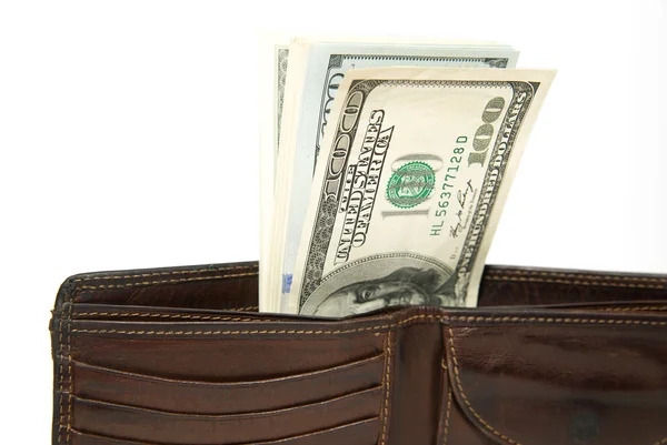 Old  wallet with banknotes of US dollars inside — Stock Photo, Image