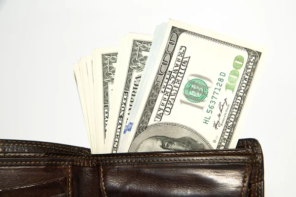 Old  wallet with banknotes of US dollars inside — Stock Photo, Image