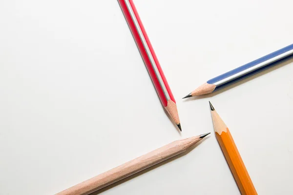 Four different colors of pencil on over white — Stock Photo, Image