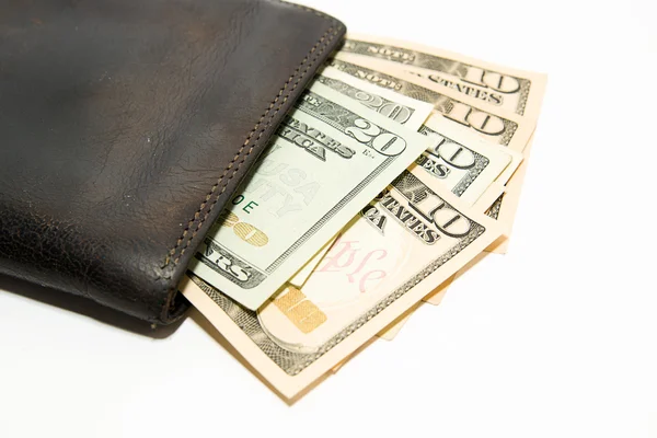 Old  wallet with banknotes of US dollars inside — Stock Photo, Image