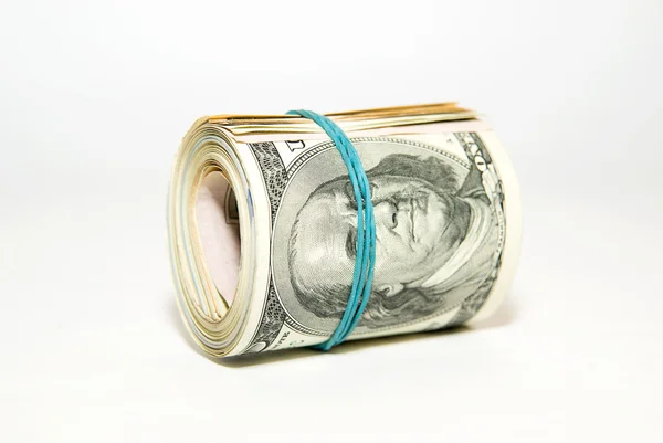 Bunt av oss dollar sedlar på över vita — Stockfoto