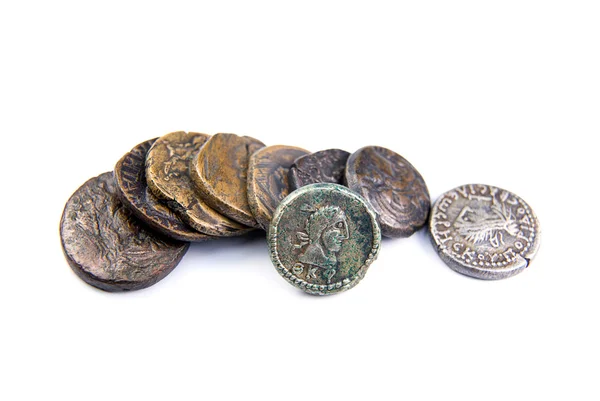 Vintage coins with portraits of kings on over white — Stock Photo, Image