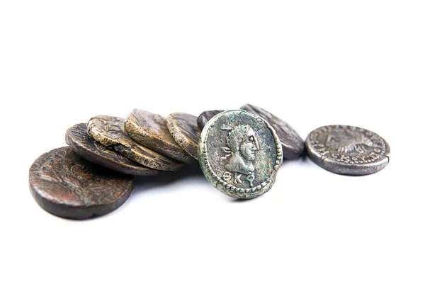 Vintage coins with portraits of kings on over white — Stock Photo, Image