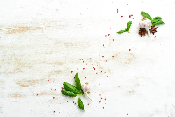 Bandiera Cucina Sfondo Con Spezie Verdure Vista Dall Alto Spazio — Foto Stock