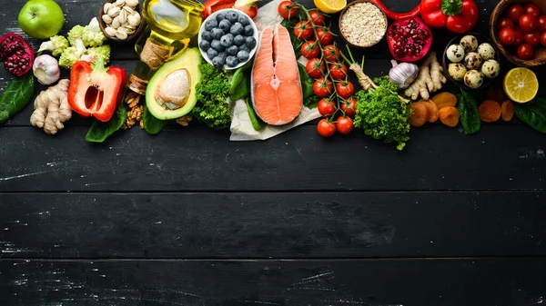 Zdravé Jídlo Pozadí Koncept Zdravé Výživy Čerstvé Zeleniny Ořechů Ovoce — Stock fotografie