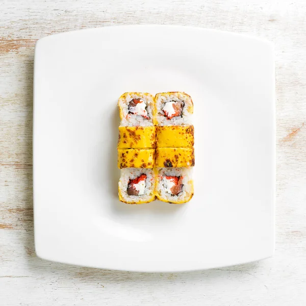 Rotoli Sushi Tradizionali Con Formaggio Cibo Giapponese Vista Dall Alto — Foto Stock