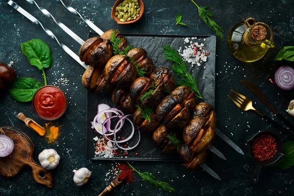 Szalonnával Sült Krumpli Skewer Grillezett Menü Első Látásra Szabad Másolási — Stock Fotó