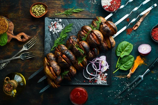 Szalonnával Sült Krumpli Skewer Grillezett Menü Első Látásra Szabad Másolási — Stock Fotó