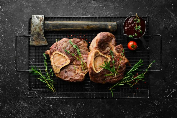 Osso Buco Cooked Veal Shank Spices Rosemary Barbecue Meat Top — Stock Photo, Image